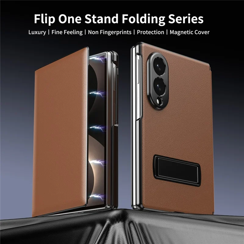 Cover magnetica pieghevole per Samsung Galaxy Z Fold 8, custodia per telefono in ecopelle+PC con supporto, colore marrone