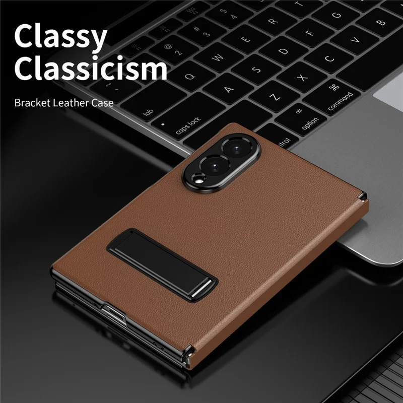 Cover magnetica pieghevole per Samsung Galaxy Z Fold 8, custodia per telefono in ecopelle+PC con supporto, colore marrone