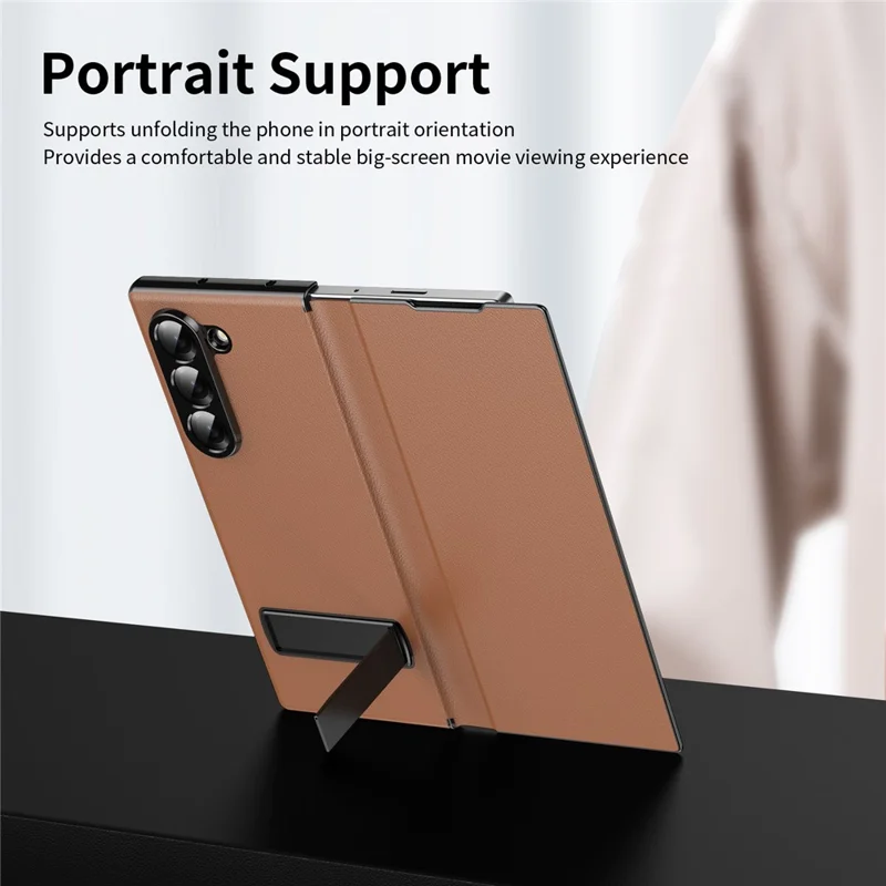For Samsung Galaxy Z Fold6 5G Magnetic Flip Cover PU Leather+PC Phone Case with Kickstand - Brown