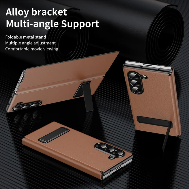 For Samsung Galaxy Z Fold6 5G Magnetic Flip Cover PU Leather+PC Phone Case with Kickstand - Brown
