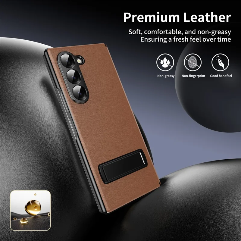For Samsung Galaxy Z Fold6 5G Magnetic Flip Cover PU Leather+PC Phone Case with Kickstand - Brown
