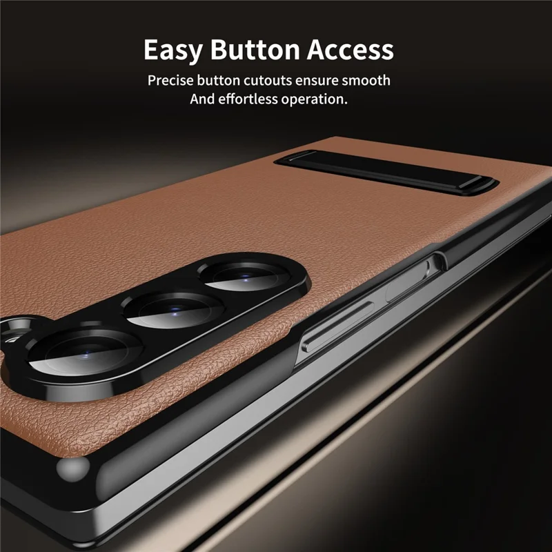 For Samsung Galaxy Z Fold6 5G Magnetic Flip Cover PU Leather+PC Phone Case with Kickstand - Brown