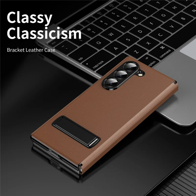 For Samsung Galaxy Z Fold6 5G Magnetic Flip Cover PU Leather+PC Phone Case with Kickstand - Brown