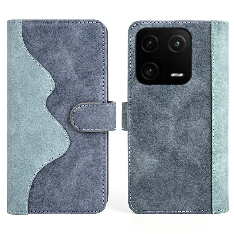 Para Xiaomi 13 Pro 5G Dual Color Splicing Stand Wallet Case PU Leather Folio Flip Anti-scratch Phone Cover - Azul