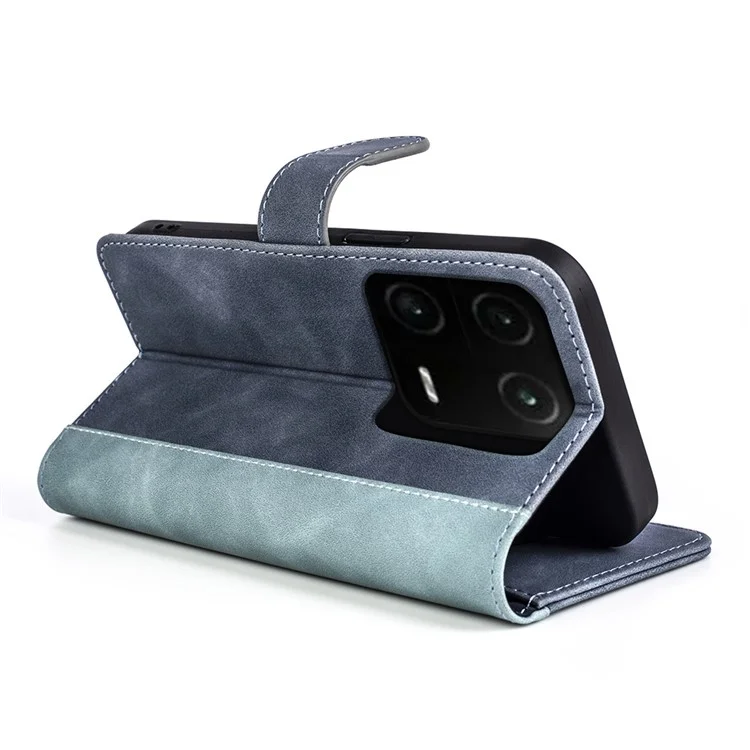 Para Xiaomi 13 Pro 5G Dual Color Splicing Stand Wallet Case PU Leather Folio Flip Anti-scratch Phone Cover - Azul