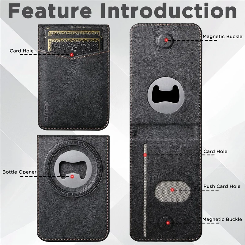 SUTENI for iPhone 17 Pro Max Magnetic Case Detachable Card Holder Bottle Opener RFID Blocking Phone Cover - Black