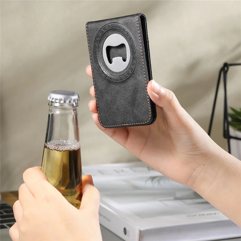 SUTENI for iPhone 17 Pro Max Magnetic Case Detachable Card Holder Bottle Opener RFID Blocking Phone Cover - Black