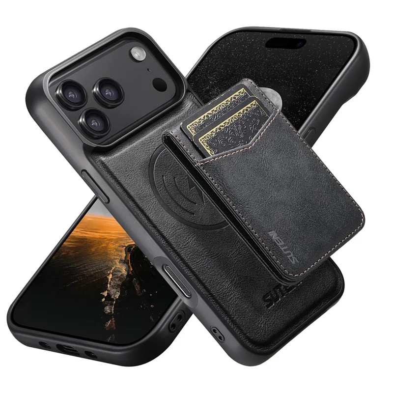 SUTENI for iPhone 17 Pro Max Magnetic Case Detachable Card Holder Bottle Opener RFID Blocking Phone Cover - Black