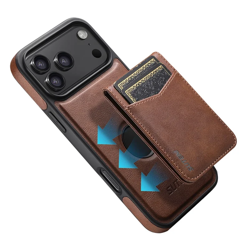 SUTENI G1S5 for iPhone 17 Pro Max Magnetic Case RFID Blocking Leather Back Cover with Detachable Card Holder Bottle Opener - Brown