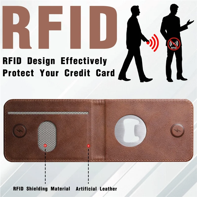 SUTENI G1S5 for iPhone 17 Pro Max Magnetic Case RFID Blocking Leather Back Cover with Detachable Card Holder Bottle Opener - Brown