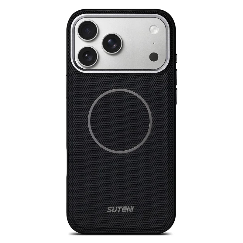 SUTENI G8 for iPhone 17 Pro Max Magnetic Case Triangle Texture Leather + TPU Phone Back Cover - Black