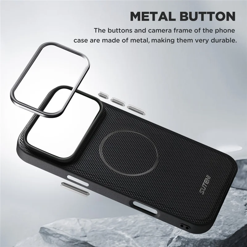 SUTENI G8 for iPhone 17 Pro Max Magnetic Case Triangle Texture Leather + TPU Phone Back Cover - Black