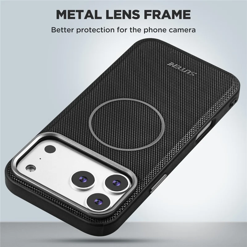SUTENI G8 for iPhone 17 Pro Max Magnetic Case Triangle Texture Leather + TPU Phone Back Cover - Black