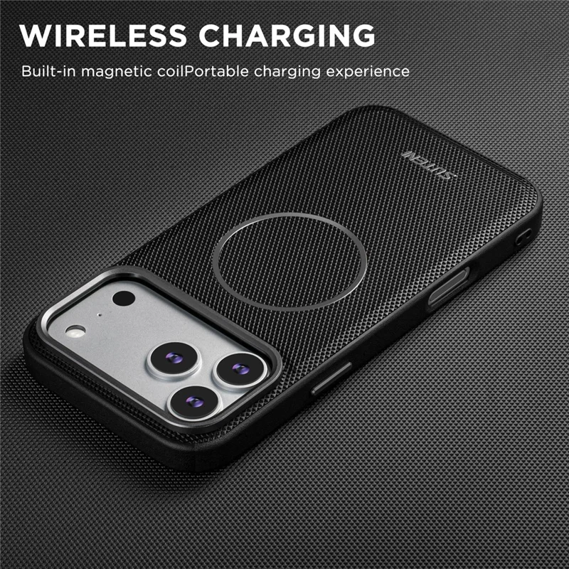 SUTENI G8 for iPhone 17 Pro Max Magnetic Case Triangle Texture Leather + TPU Phone Back Cover - Black