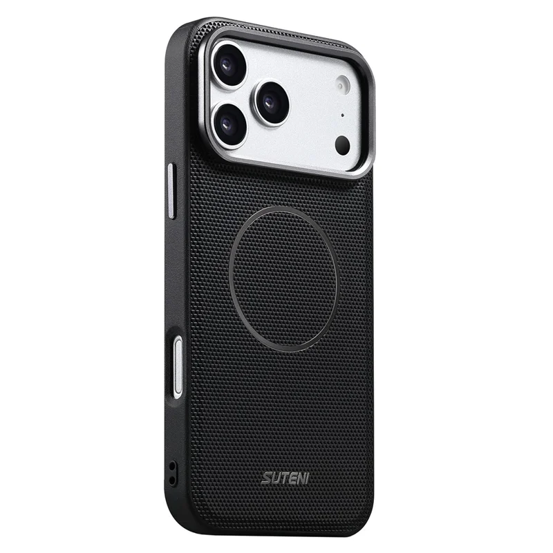 SUTENI G8 for iPhone 17 Pro Max Magnetic Case Triangle Texture Leather + TPU Phone Back Cover - Black