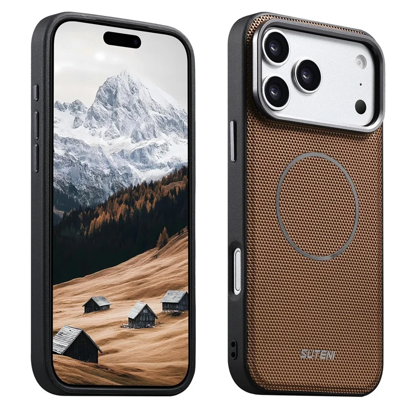 SUTENI G8 for iPhone 17 Pro Magnetic Case Triangle Texture Leather + TPU Phone Back Cover - Gold