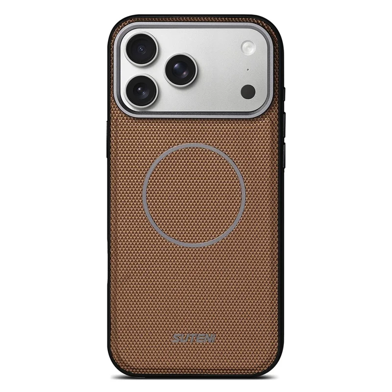 SUTENI G8 for iPhone 17 Pro Magnetic Case Triangle Texture Leather + TPU Phone Back Cover - Gold