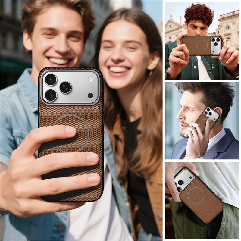 SUTENI G8 for iPhone 17 Pro Magnetic Case Triangle Texture Leather + TPU Phone Back Cover - Gold