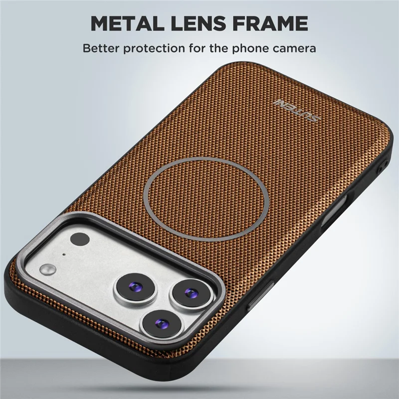 SUTENI G8 for iPhone 17 Pro Magnetic Case Triangle Texture Leather + TPU Phone Back Cover - Gold