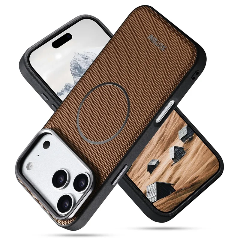 SUTENI G8 for iPhone 17 Pro Magnetic Case Triangle Texture Leather + TPU Phone Back Cover - Gold