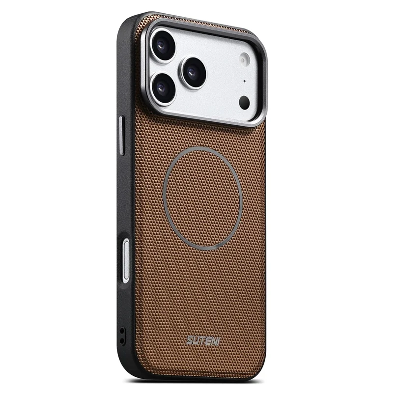 SUTENI G8 for iPhone 17 Pro Magnetic Case Triangle Texture Leather + TPU Phone Back Cover - Gold