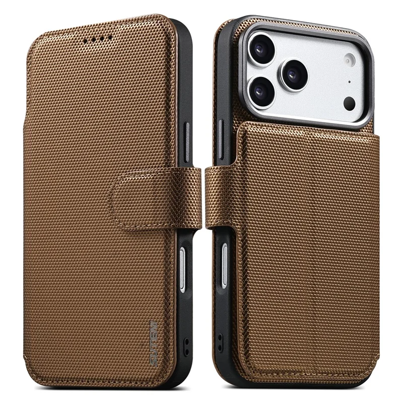 SUTENI Q09 for iPhone 17 Pro Max Leather Case Triangle Texture Wallet Folio Flip Phone Cover - Gold