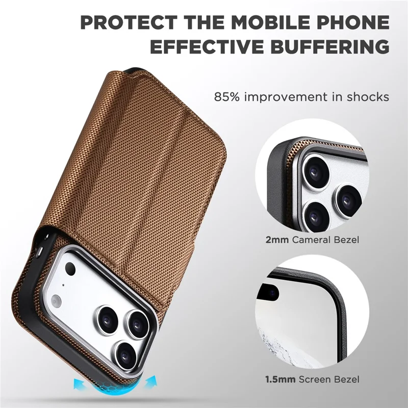 SUTENI Q09 for iPhone 17 Pro Max Leather Case Triangle Texture Wallet Folio Flip Phone Cover - Gold
