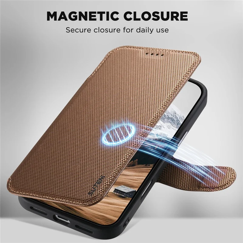 SUTENI Q09 for iPhone 17 Pro Max Leather Case Triangle Texture Wallet Folio Flip Phone Cover - Gold