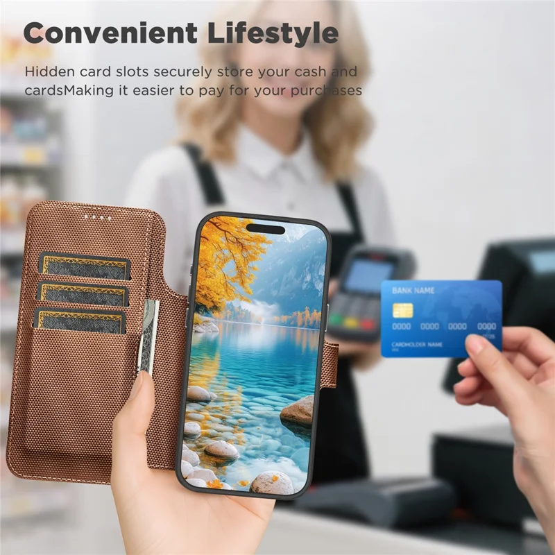 SUTENI Q09 for iPhone 17 Pro Max Leather Case Triangle Texture Wallet Folio Flip Phone Cover - Gold