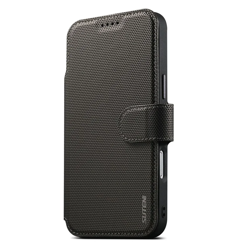 SUTENI Q09 for iPhone 17 Pro Leather Case Triangle Texture Wallet Folio Flip Phone Cover - Grey