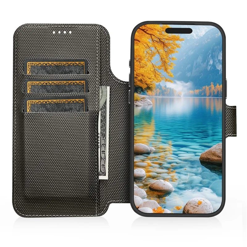 SUTENI Q09 for iPhone 17 Pro Leather Case Triangle Texture Wallet Folio Flip Phone Cover - Grey