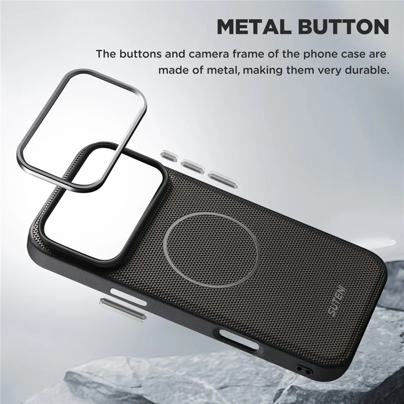 SUTENI Q09 for iPhone 17 Pro Leather Case Triangle Texture Wallet Folio Flip Phone Cover - Grey
