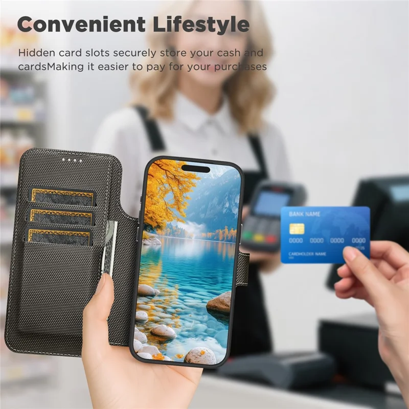 SUTENI Q09 for iPhone 17 Pro Leather Case Triangle Texture Wallet Folio Flip Phone Cover - Grey