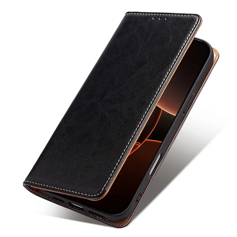 For Xiaomi Redmi A7 Pro 4G (171.56mm) Case Genuine Cow Leather Stand Mobile Phone Cover with RFID Blocking Wallet - Black