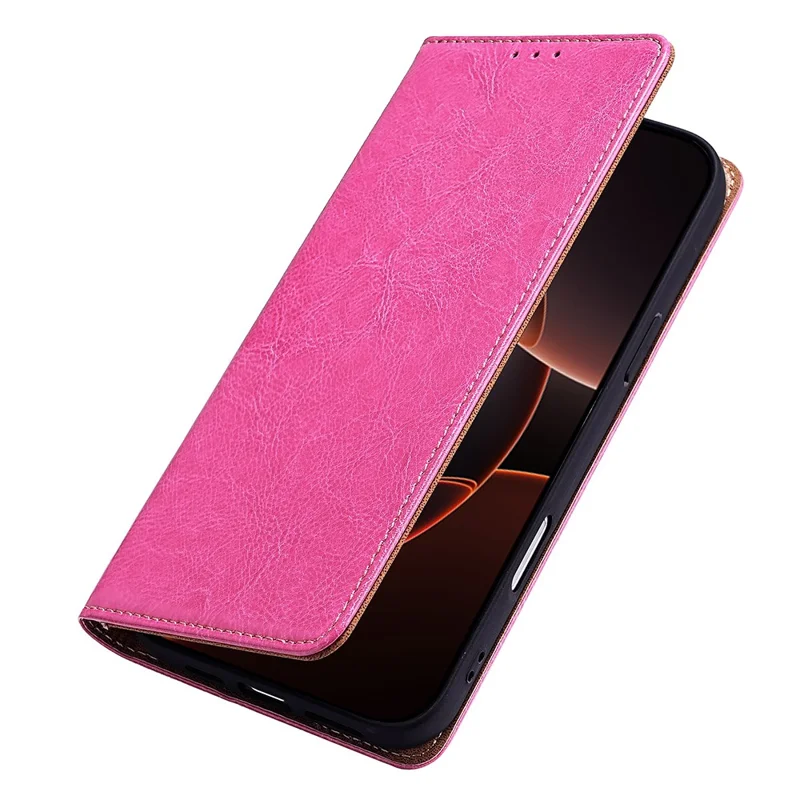 For Honor 600 Lite 5G Case Genuine Cow Leather Stand Mobile Phone Cover with RFID Blocking Wallet - Rose
