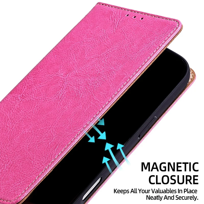 For Honor 600 Lite 5G Case Genuine Cow Leather Stand Mobile Phone Cover with RFID Blocking Wallet - Rose