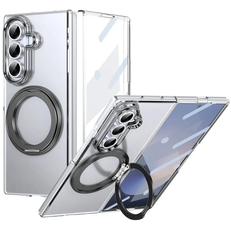 For Samsung Galaxy Z Fold8 Ultra Magnetic Case with Kickstand Clear PC Phone Cover with Front Glass Film - Black