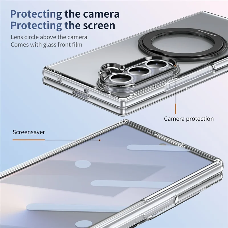 For Samsung Galaxy Z Fold8 Ultra Magnetic Case with Kickstand Clear PC Phone Cover with Front Glass Film - Black