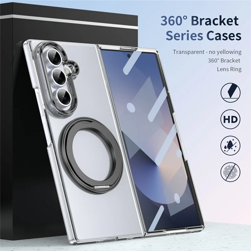 For Samsung Galaxy Z Fold8 Ultra Magnetic Case with Kickstand Clear PC Phone Cover with Front Glass Film - Black