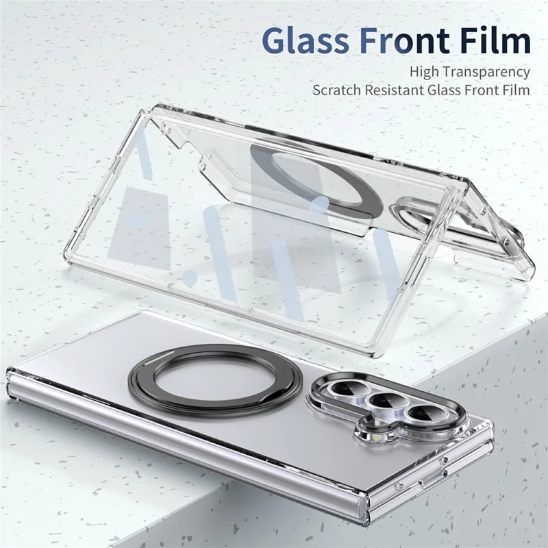 For Samsung Galaxy Z Fold8 Ultra Magnetic Case with Kickstand Clear PC Phone Cover with Front Glass Film - Black