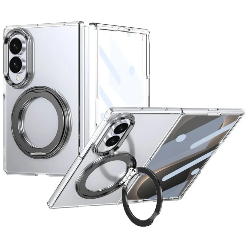 For Samsung Galaxy Z Fold8 Magnetic Case with Kickstand Clear PC Phone Cover with Front Glass Film - Black