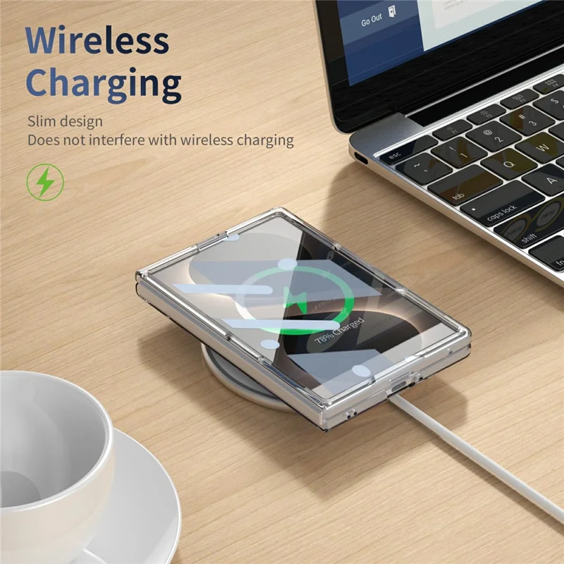 For Samsung Galaxy Z Fold8 Magnetic Case with Kickstand Clear PC Phone Cover with Front Glass Film - Black