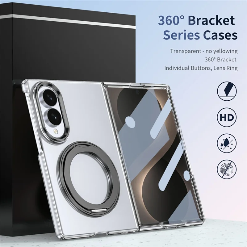 For Samsung Galaxy Z Fold8 Magnetic Case with Kickstand Clear PC Phone Cover with Front Glass Film - Black