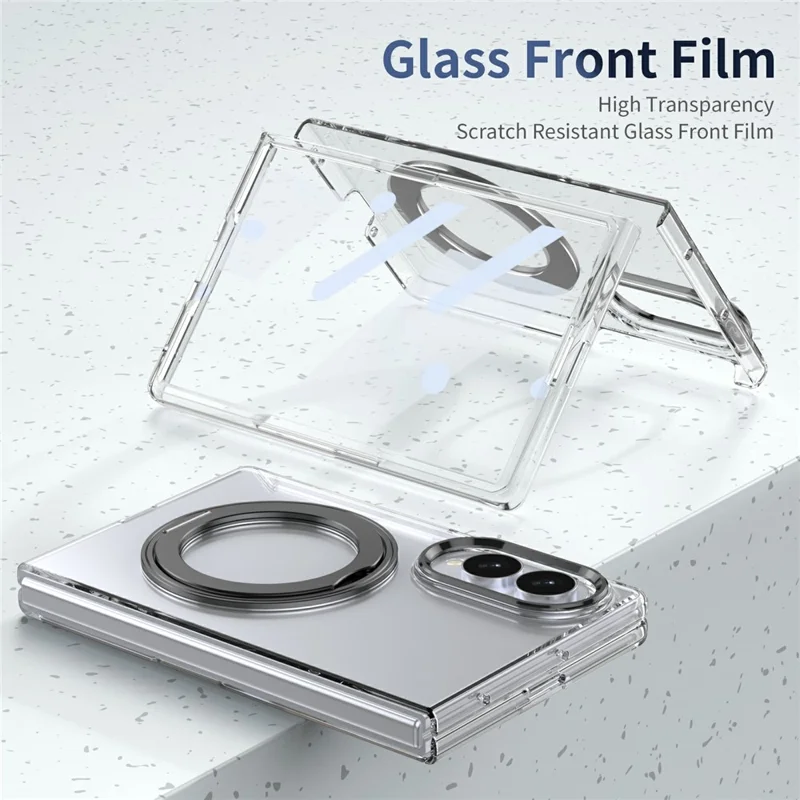 For Samsung Galaxy Z Fold8 Magnetic Case with Kickstand Clear PC Phone Cover with Front Glass Film - Black