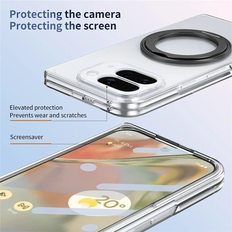 For Google Pixel 10 Pro Fold Magnetic Case with Kickstand Clear PC Phone Cover with Front Glass Film - Black