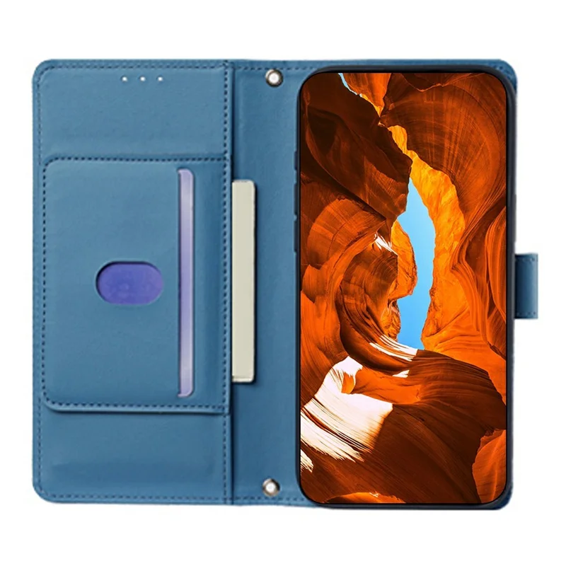 For Xiaomi 17 Ultra 5G Wallet Case Triangle Pattern Imprinted Stand Leather Phone Cover with Shoulder Strap - Blue