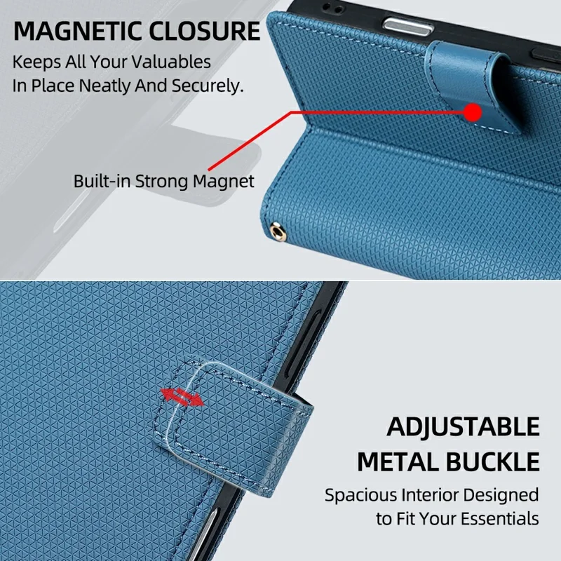 For Xiaomi 17 Ultra 5G Wallet Case Triangle Pattern Imprinted Stand Leather Phone Cover with Shoulder Strap - Blue