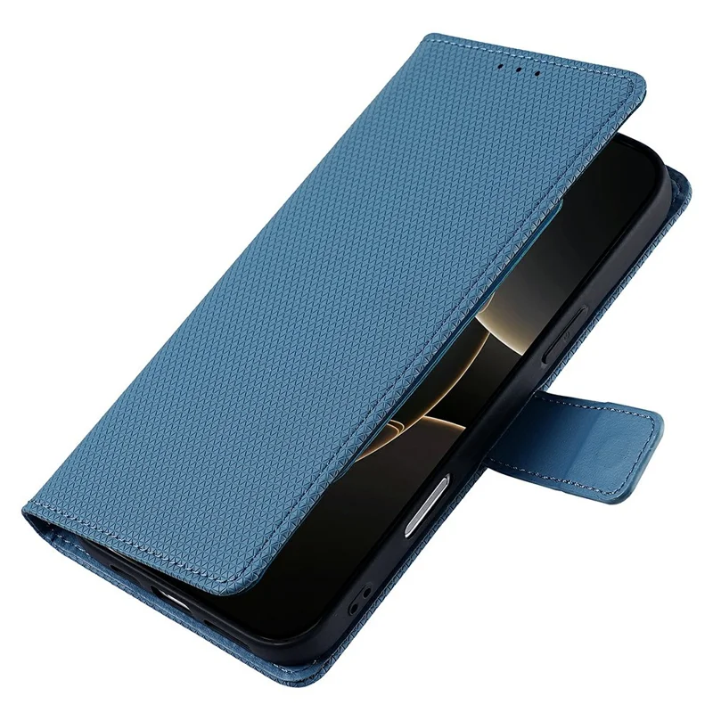 For Honor X8d 4G Wallet Case Triangle Pattern Imprinted Stand Leather Phone Cover with Shoulder Strap - Blue