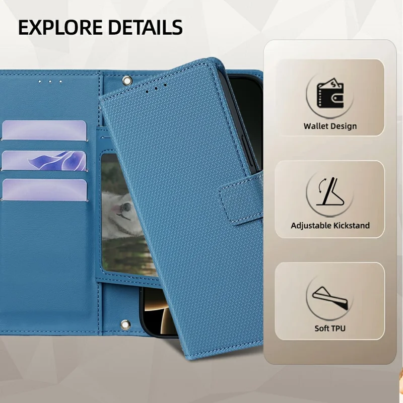 For Honor X8d 4G Wallet Case Triangle Pattern Imprinted Stand Leather Phone Cover with Shoulder Strap - Blue