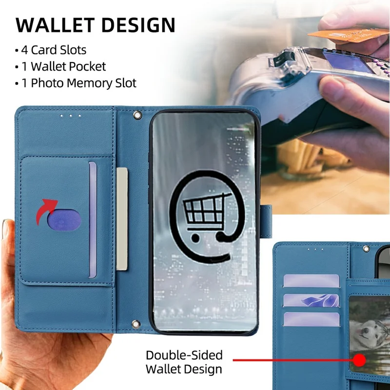 For Honor X8d 4G Wallet Case Triangle Pattern Imprinted Stand Leather Phone Cover with Shoulder Strap - Blue